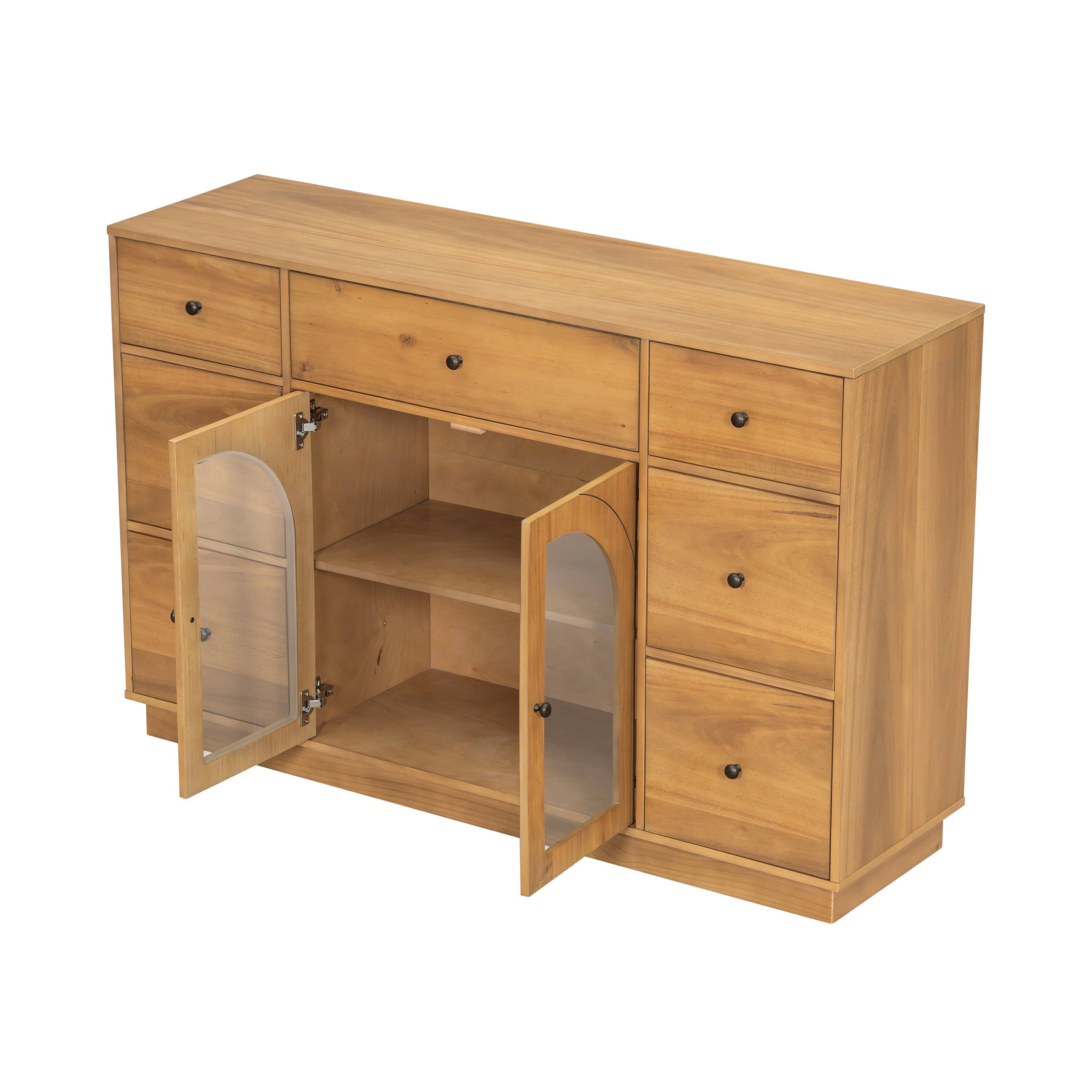 Alt View 5. Boyel Living - Large Entryway Storage Cabinet with Two Doors Seven Drawers Natural Wood Buffet Sideboard - Natural.