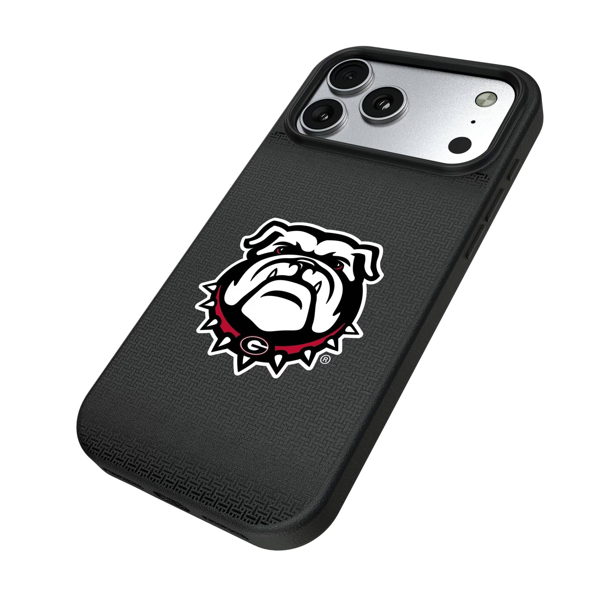 Alt View 1. Keyscaper - Georgia Bulldogs Linen Logo iPhone Magnetic Bump Case - 15 Pro Max - Black.
