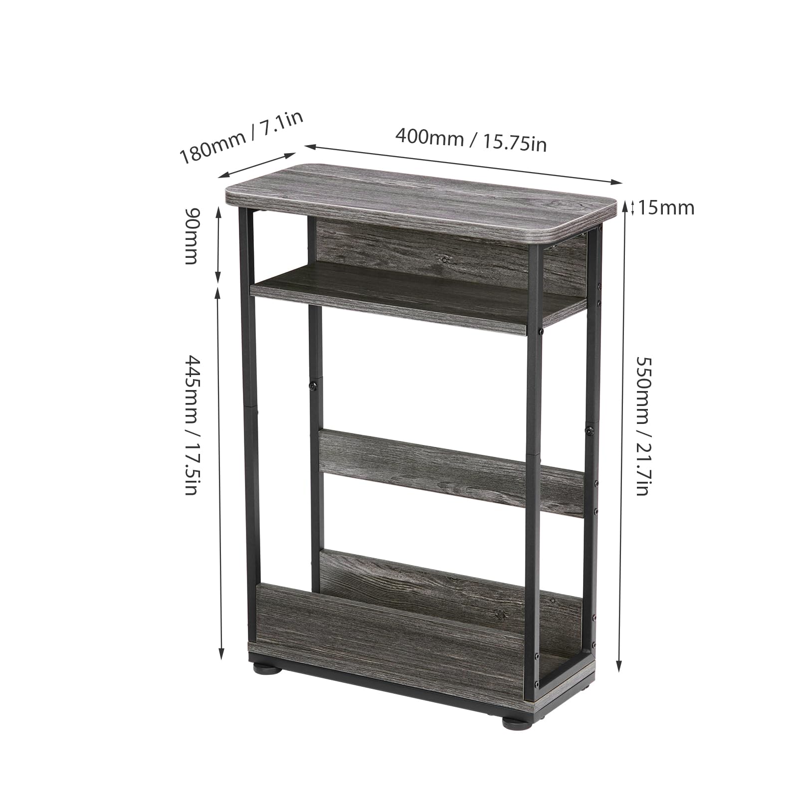 - Width: 400mm / 15.75in
- Depth: 180mm / 7.1in
- Height: 550mm / 21.7in
- Shelf Height: 445mm / 17.5in
- Shelf Depth: 115mm