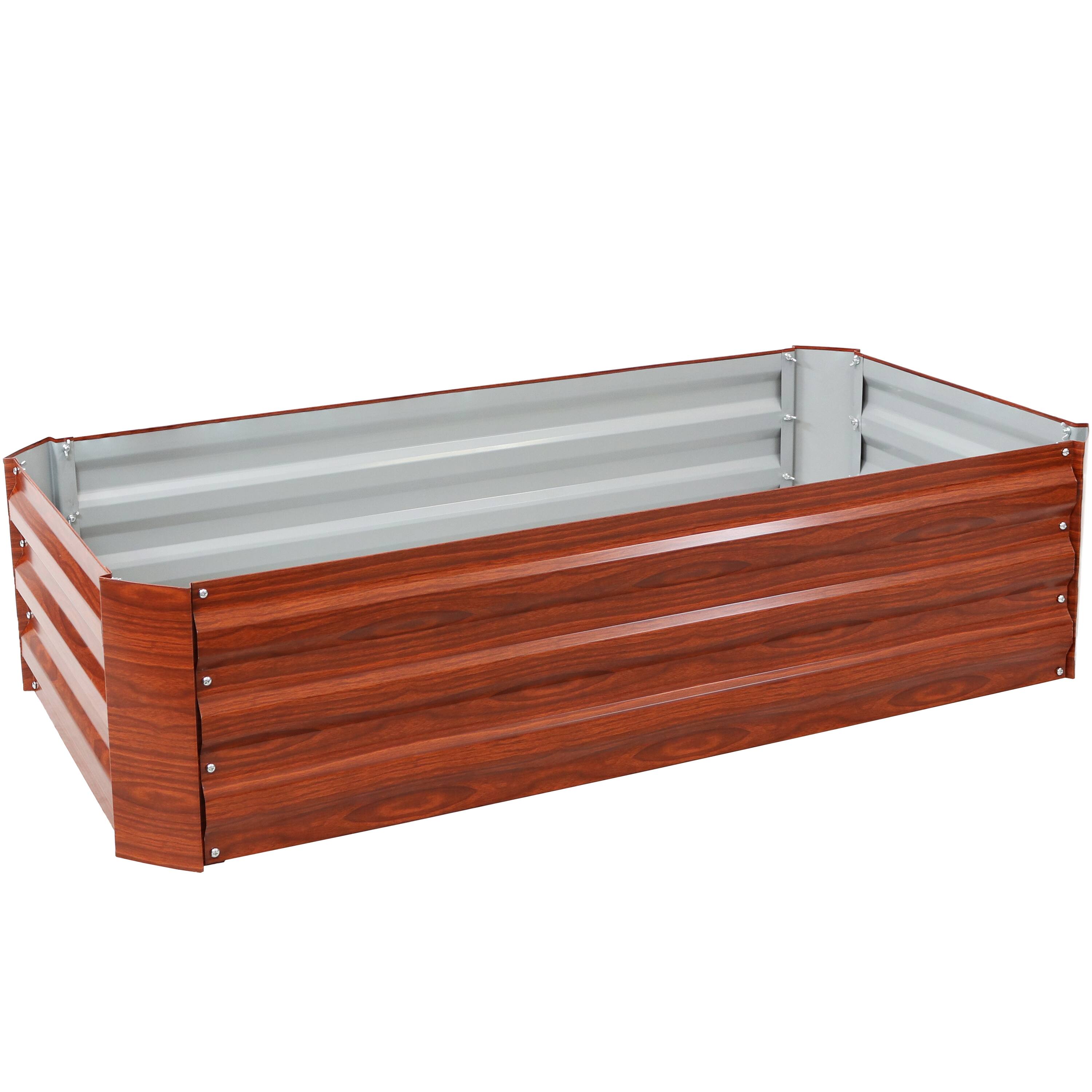 Sunnydaze - Galvanized Steel Rectangle Raised Garden Bed - 48 in - Woodgrain