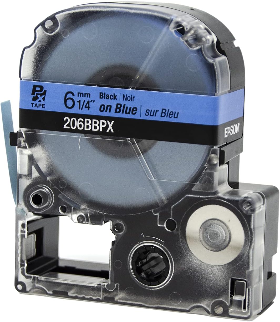 P Tape  
6 mm 1/4" Black | Noir on Blue | sur Bleu  
206BBPX  
EPSON