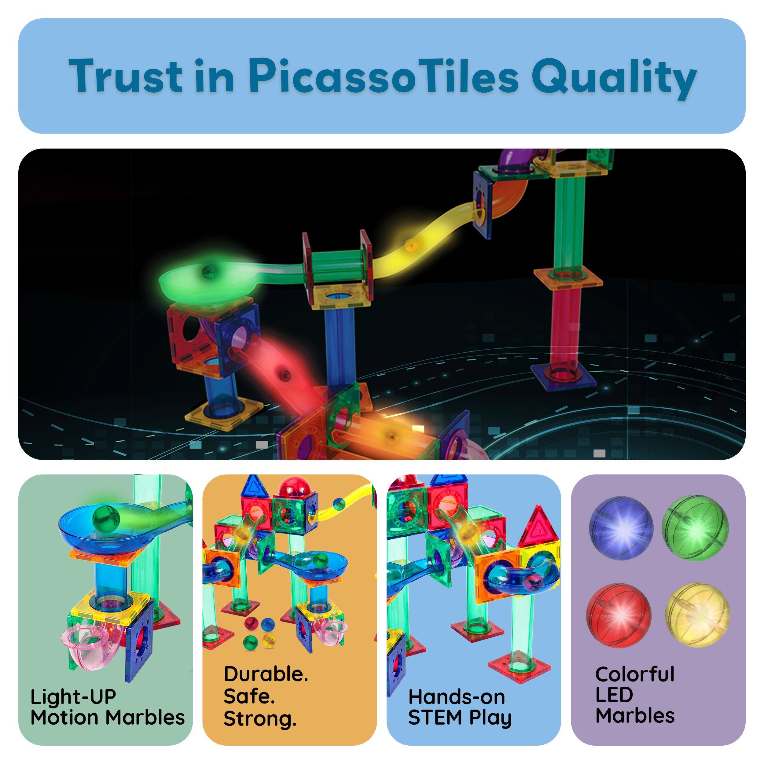 Trust in PicassoTiles Quality

- Light-UP Motion Marbles
- Durable. Safe. Strong.
- Hands-on STEM Play
- Colorful LED Marbles