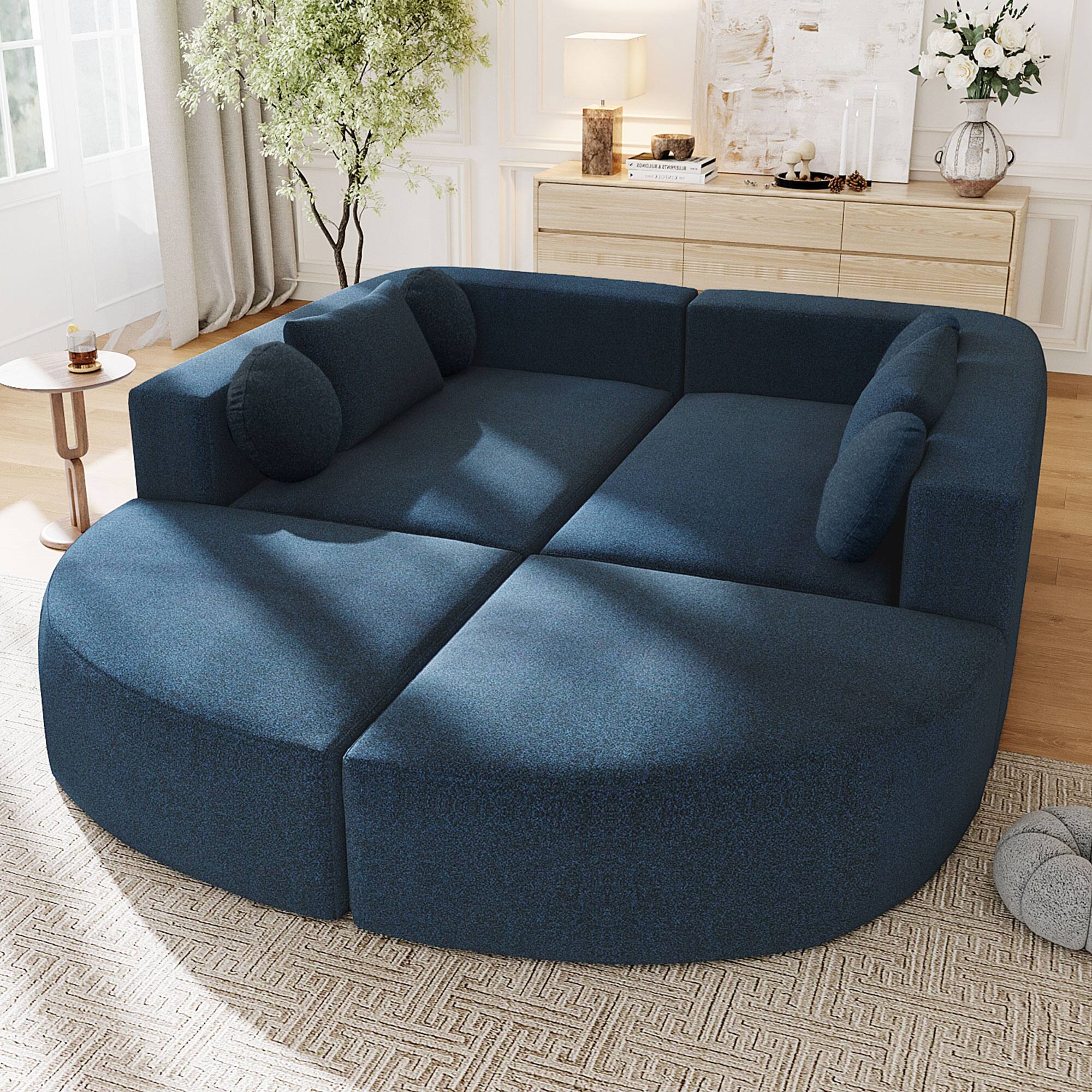 Left. Whisen - Modular Sectional Sofa Boneless Couch Sofa Bed Compression Sofa for Living Room - Blue.