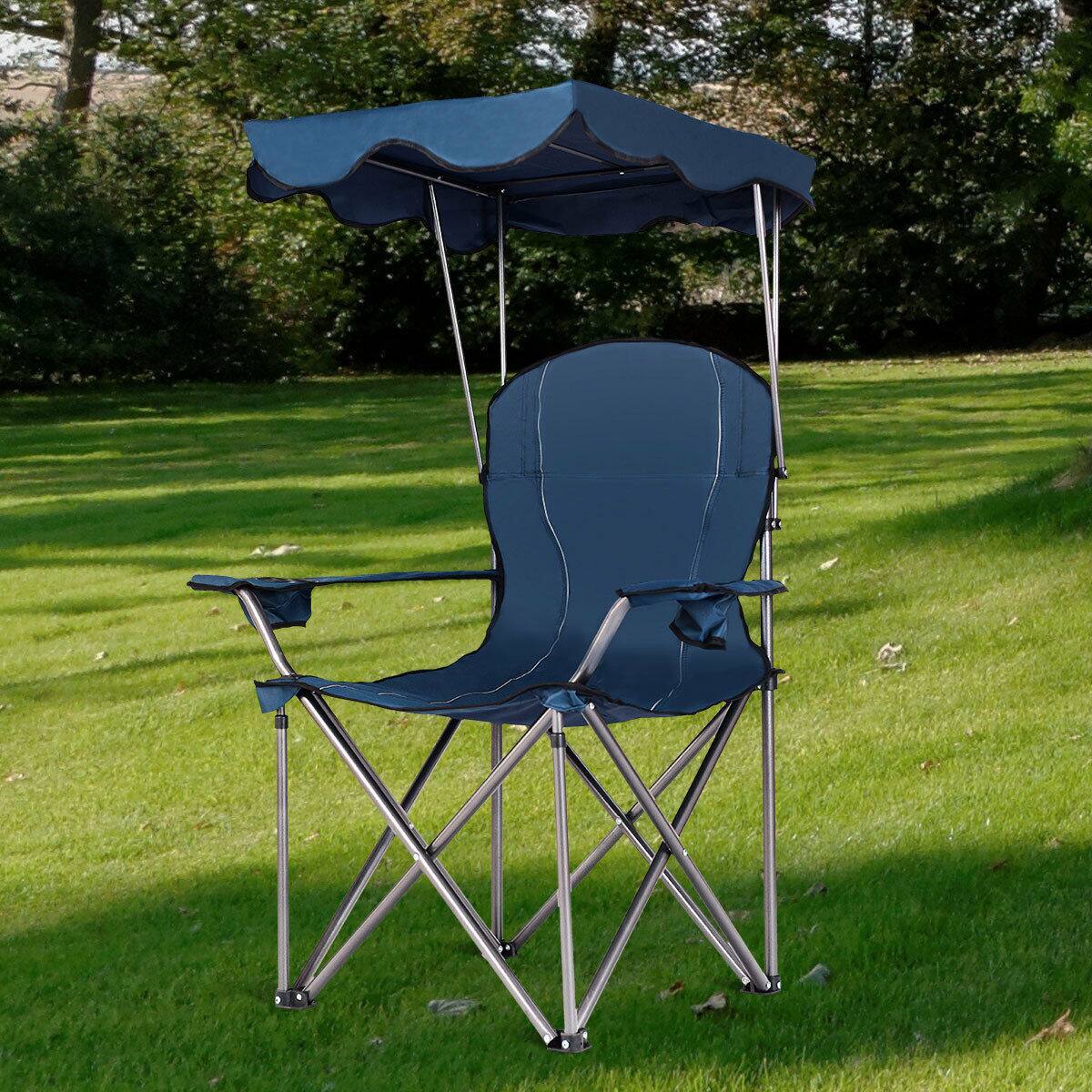 Costway Portable Folding Beach Canopy Chair W/ Cup Holders Bag