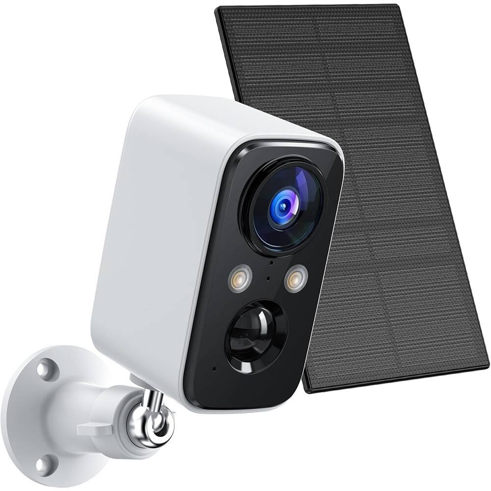 Front. Schertz - Battery-Powered WiFi Security Camera with Floodlight, Motion Sensor, Night Vision & Alarm, Indoor/Outdoor.