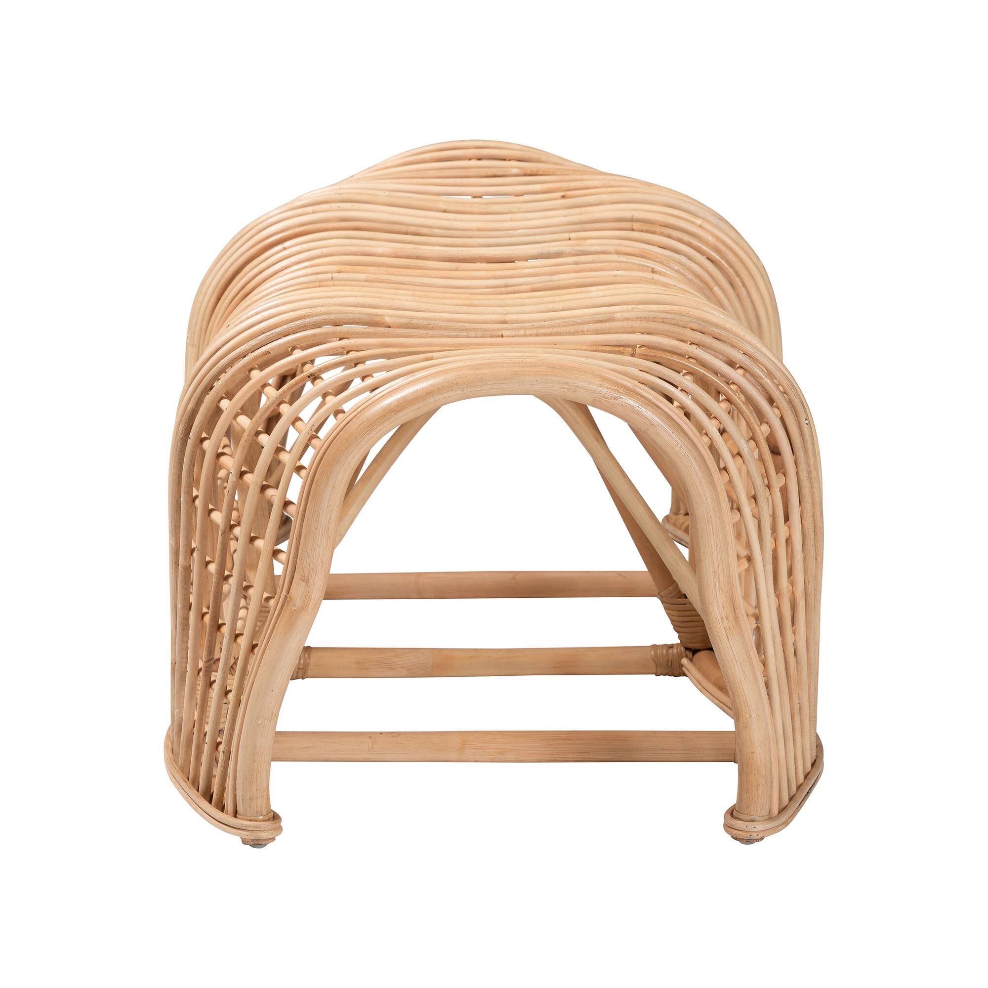 Left. bali & pari - bali & pari Daiki Natural Rattan Bench with Curved Frame - Lightweight Decorative Accent Seating - Natural.