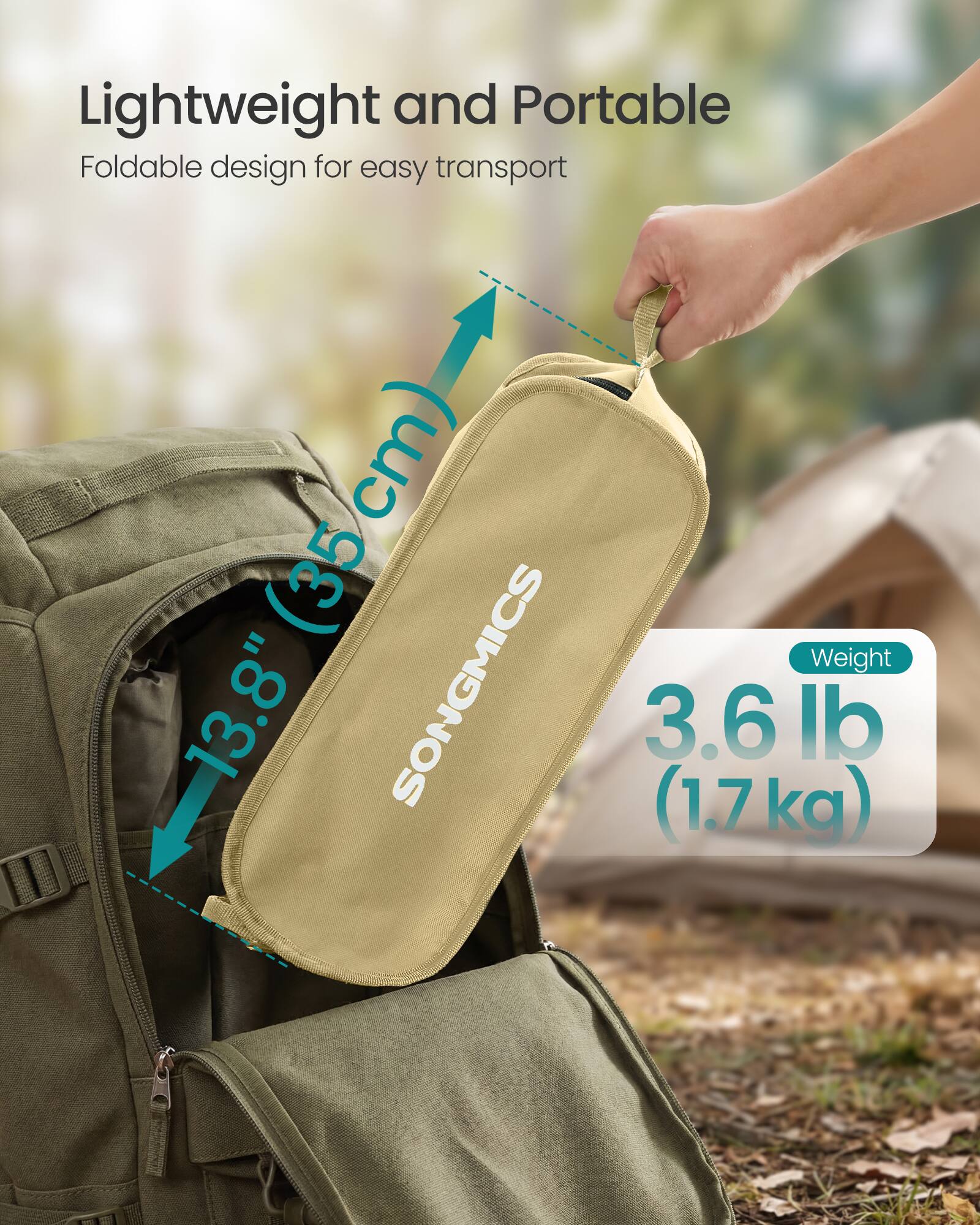 Lightweight and Portable  
Foldable design for easy transport  

Dimensions: 13.8" (35 cm) x 5" (13 cm)  

Weight: 3.6 lb (1.7 kg)