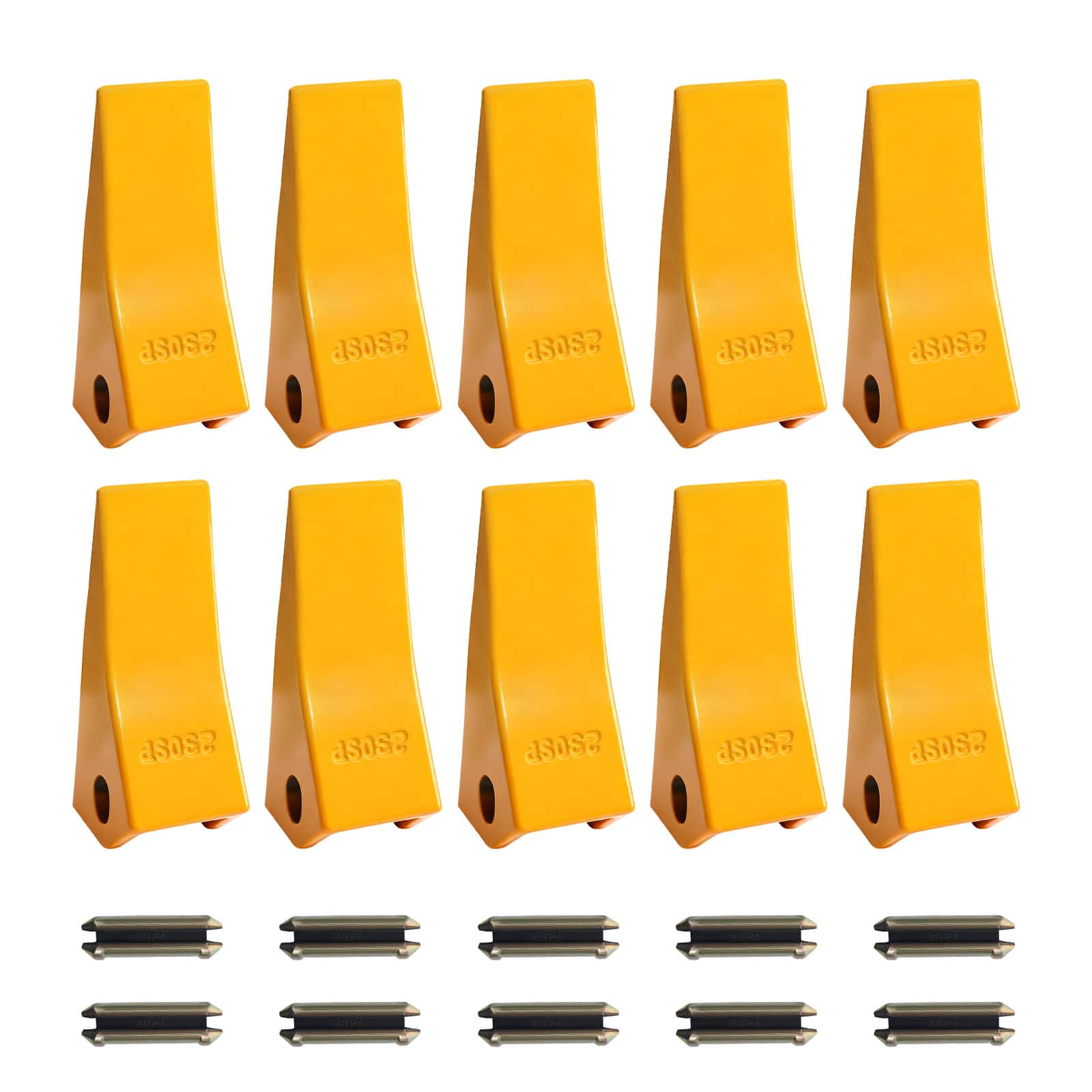 VEVOR - Excavator Bucket Teeth with Pins, 10 Pack 5.79 in Bucket Tooth Set Compatible with 23 & 230 Series Excavators - Yellow