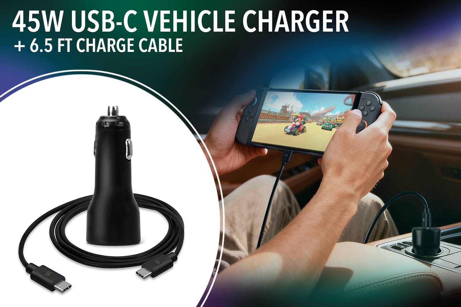 45W USB-C Vehicle Charger + 6.5 FT Charge Cable