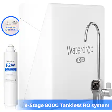 C - GUALEY . NSF/ANSI 42&58&372
Waterdrop F2W Pre-sediment and Carbon Block Filter
800G
9-Stage 800G Tankless RO system