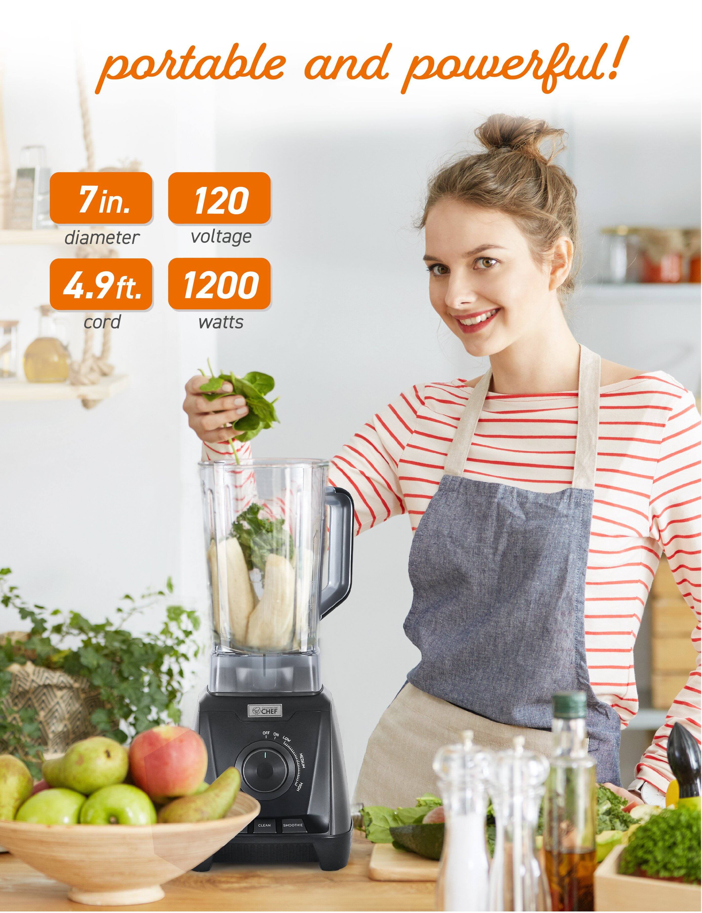 portable and powerful! 7in. diameter 4.9ft. cord 120 voltage 1200 watts CHEF