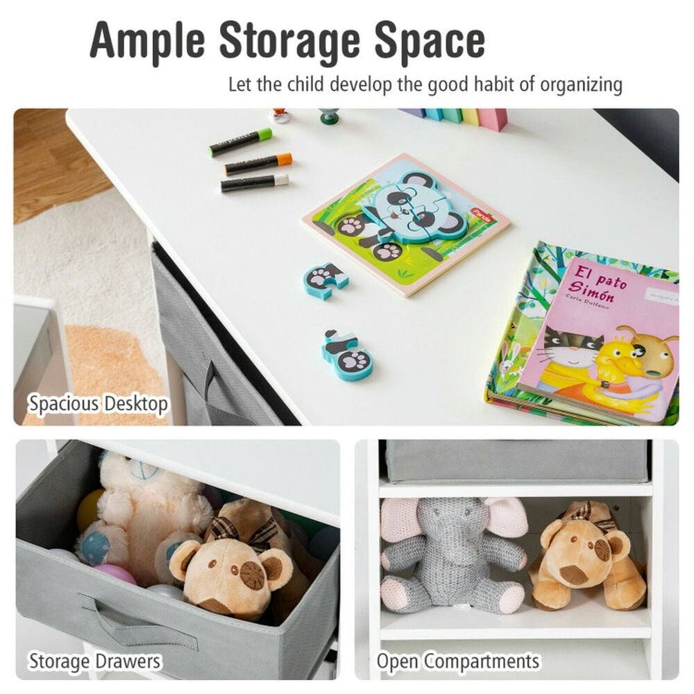 Ample Storage Space  
Let the child develop the good habit of organizing

- Spacious Desktop
- Storage Drawers
- Open Compartments