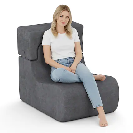 Front. Gymax - Gymax Floor Chair w/ Detachable Headrest Washable Ice Velvet Cover & Sponge Filling Grey - Grey.