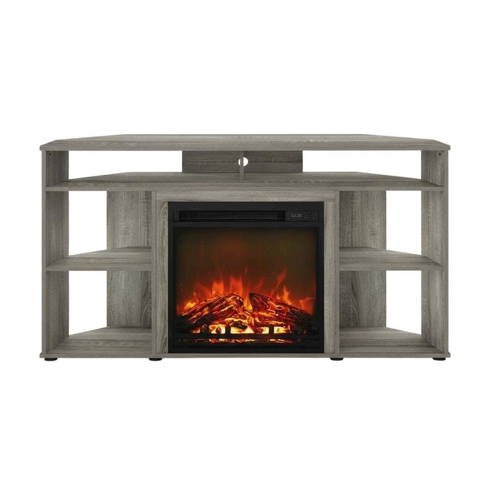 Alt View 3. FurniFact - French Oak Grey TV Stand with Fireplace for Up to 55-Inch Screens - Gray.