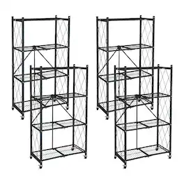 Origami - 4 Pack 4 Tier Folding Garage Shelves Heavy Duty Shelving with Wheels - Black