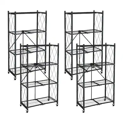 Front. Origami - Origami 4 Pack 4 Tier Folding Garage Shelves Heavy Duty Shelving with Wheels - Black.