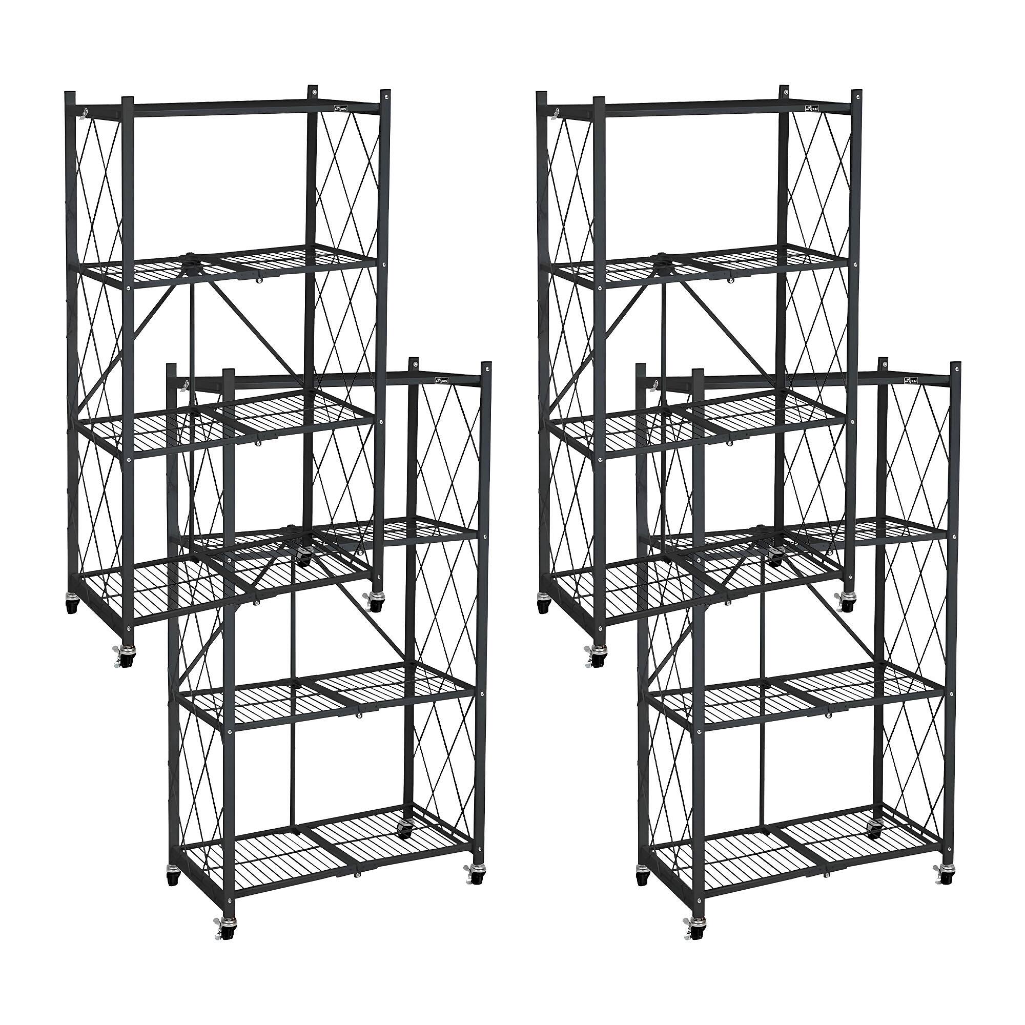 Front. Origami - Origami 4 Pack 4 Tier Folding Garage Shelves Heavy Duty Shelving with Wheels - Black.