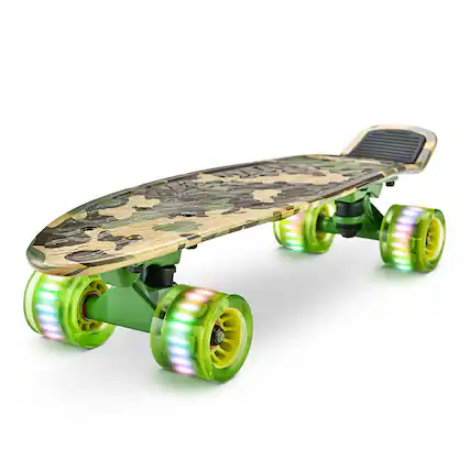 Front. Hurtle - Hurtle Standard Skateboard Mini Cruiser - 6'' PP Deck Complete Double Kick Skate Board - Camo.