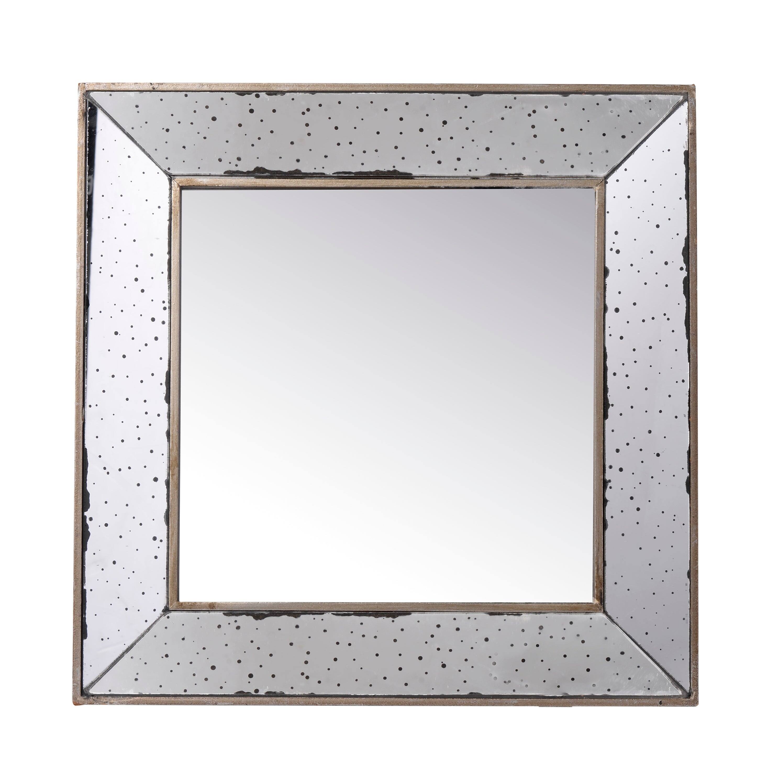 Angle. BreeBe - 18x18 Distressed Silver Square Accent Mirror Traditional Framed Wall Mirror for Living Room Entryway Office Bedroom - Silver.