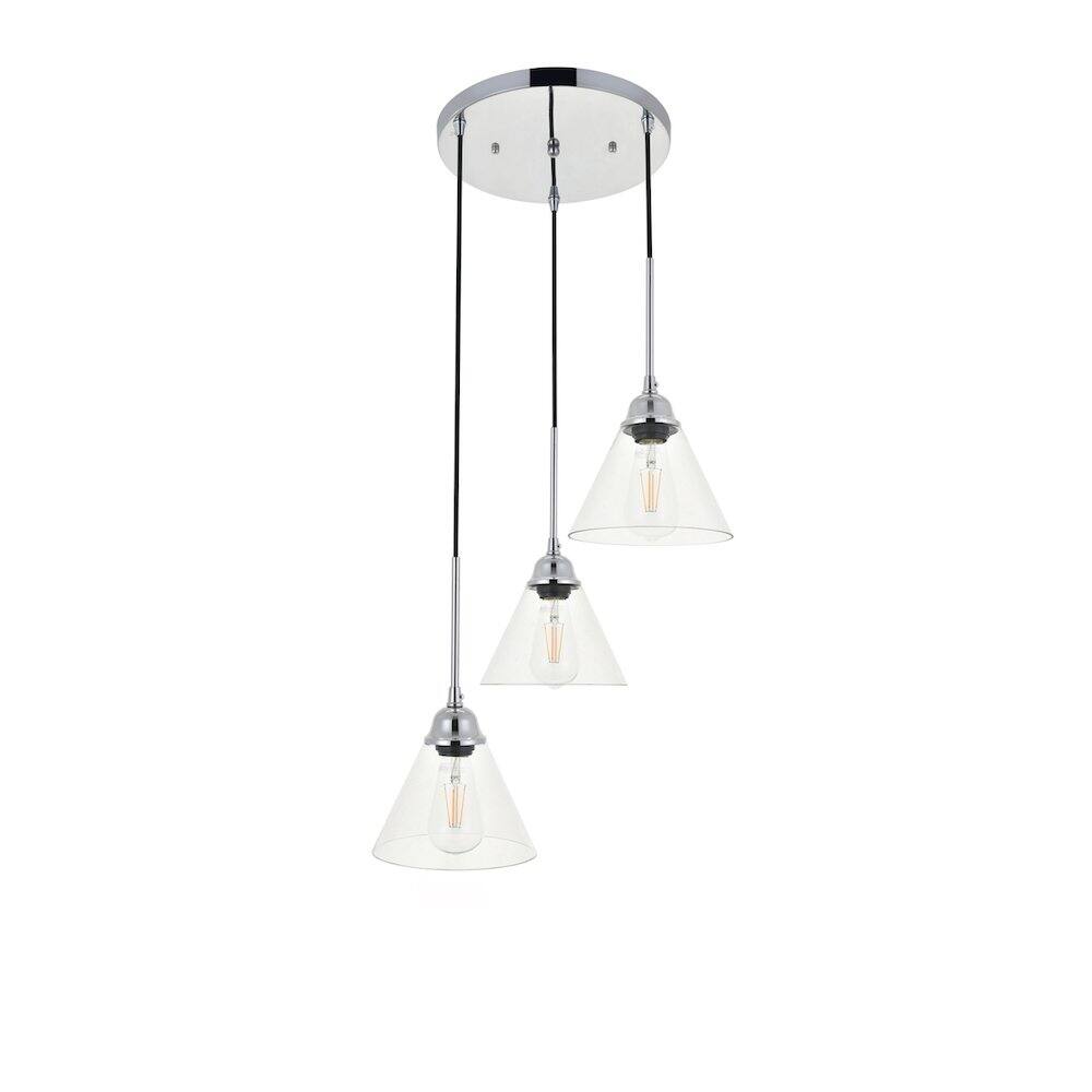 Alt View 9. Living District - Histoire 3 Light Chrome Pendant - Chrome And Clear.