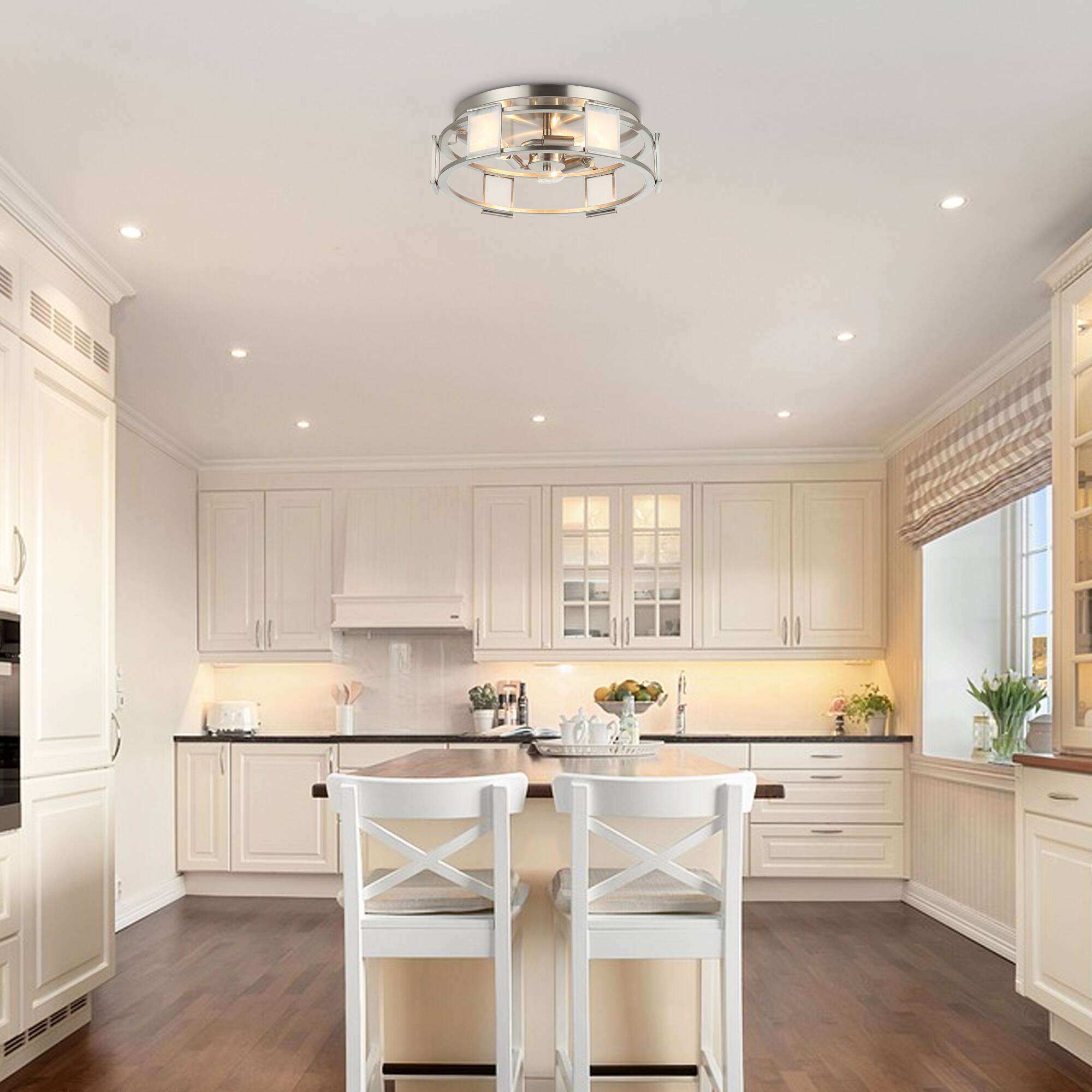 Back. Parrot Uncle - Modern Silver 3-Light Flush Mount Ceiling Light - Silver.