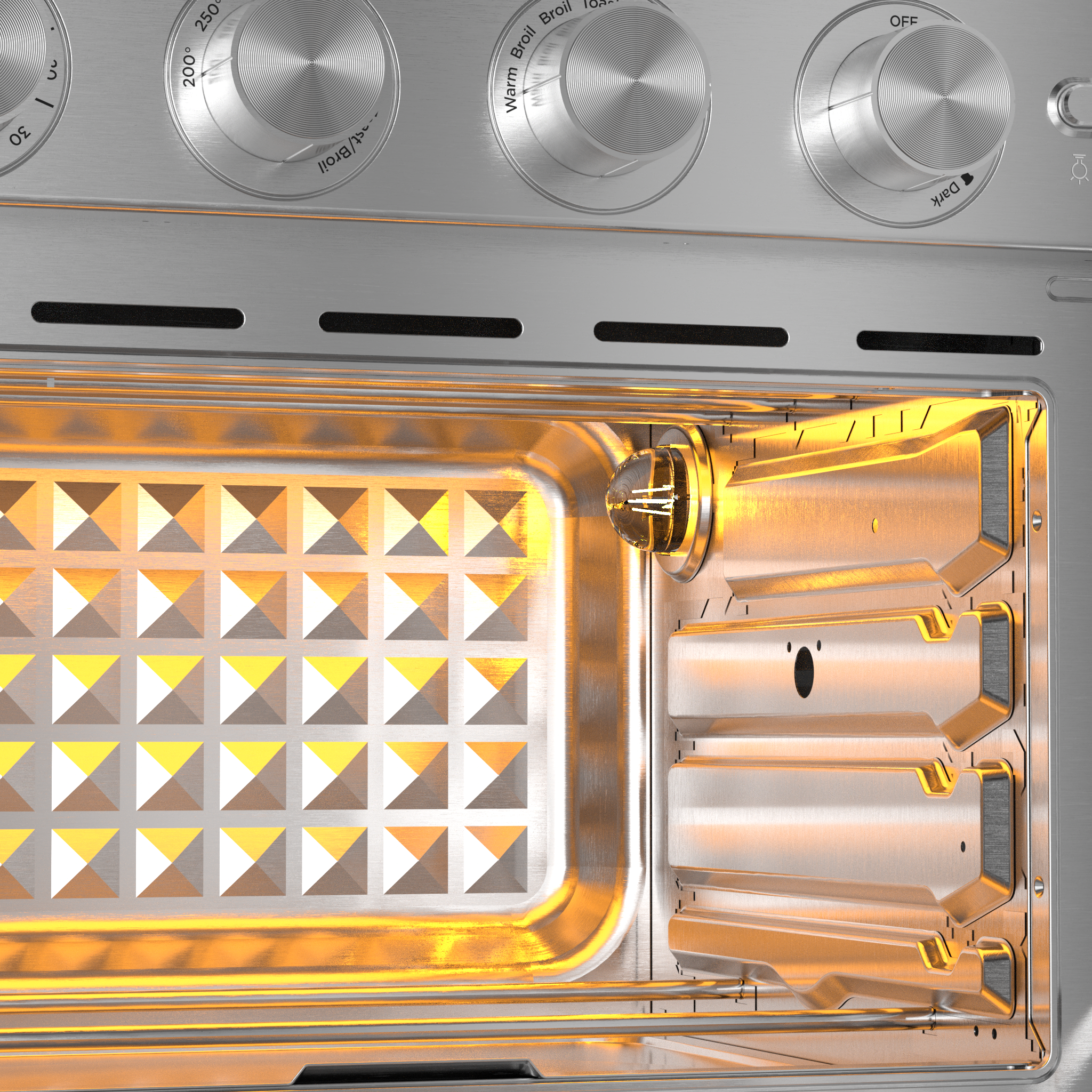 - 30 250 200  
- Broil  
- Warm  
- OFF