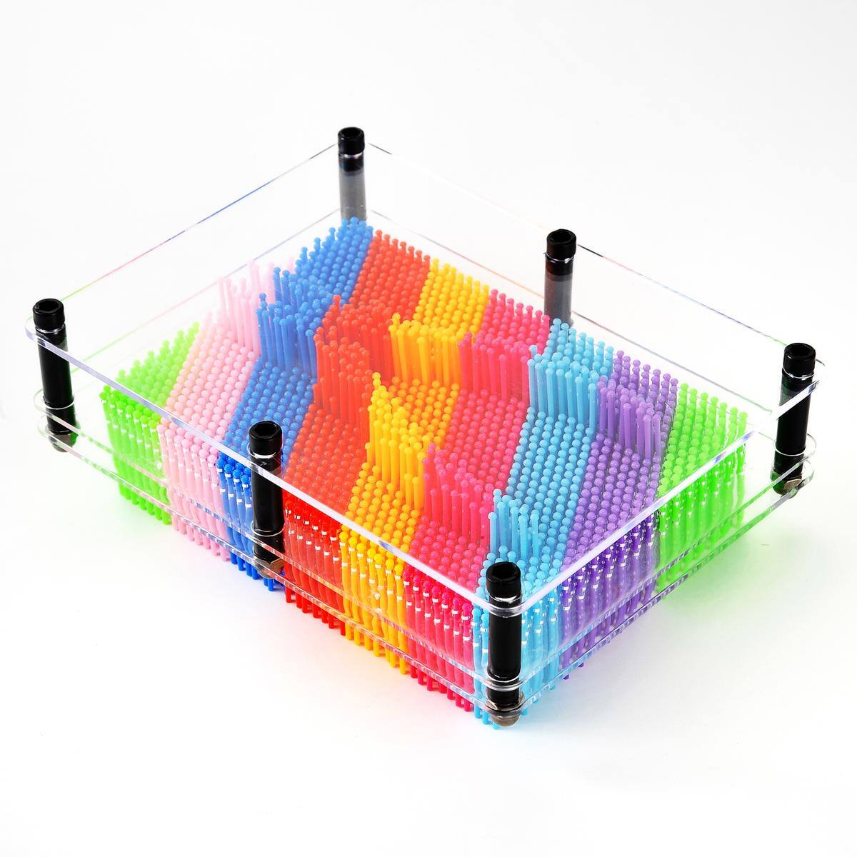 Left. JuzToys - 3D Pin Art Board Game Toy, Classic Pin Impression Desk Toys Sculpture for Children Adults, Rainbow - Multicolored.