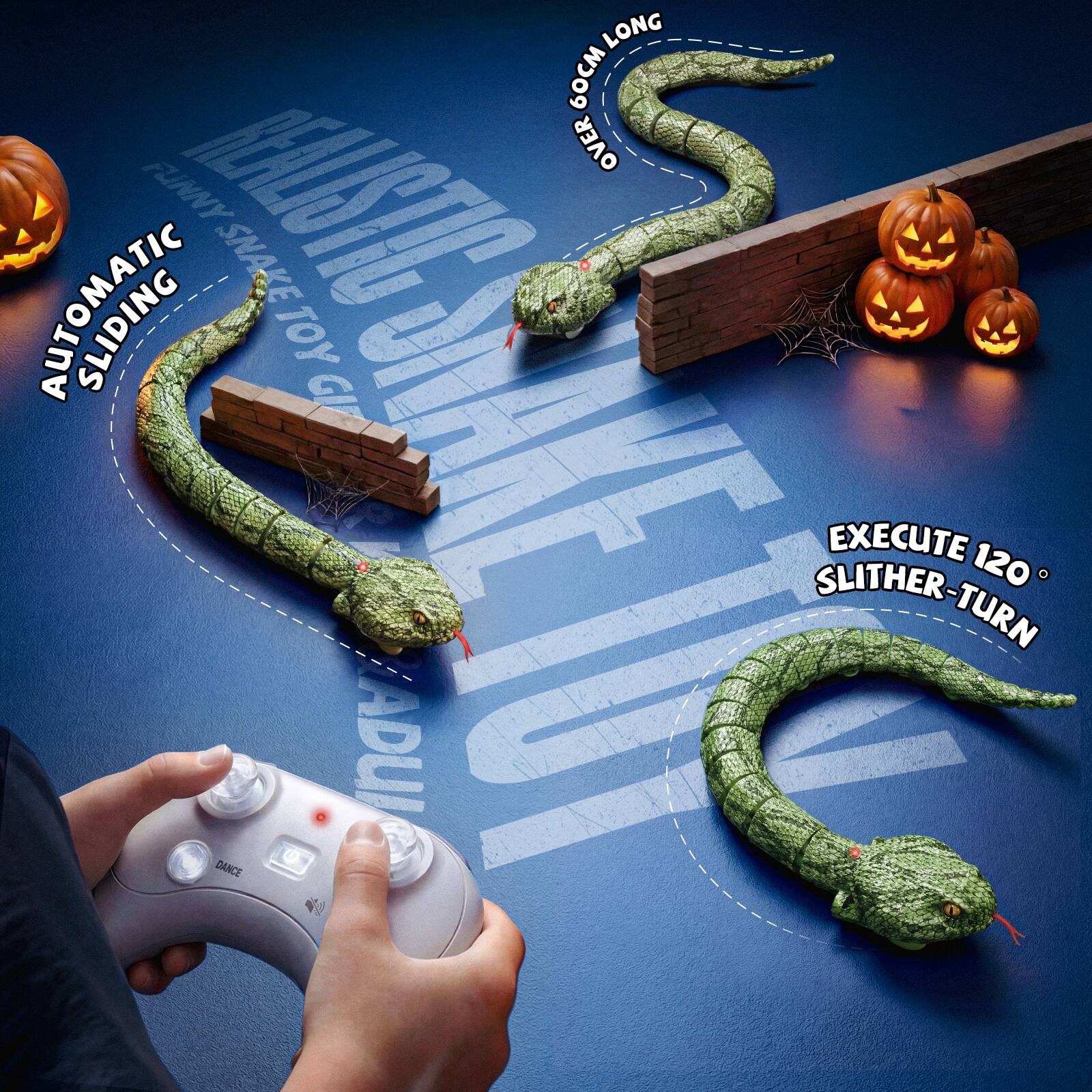 - 60CM LONG
- OVER
- FUNNY SNAKE TOY
- AUTOMATIC SLIDING
- EXECUTE 120° SLITHER-TURN
- DANCE
