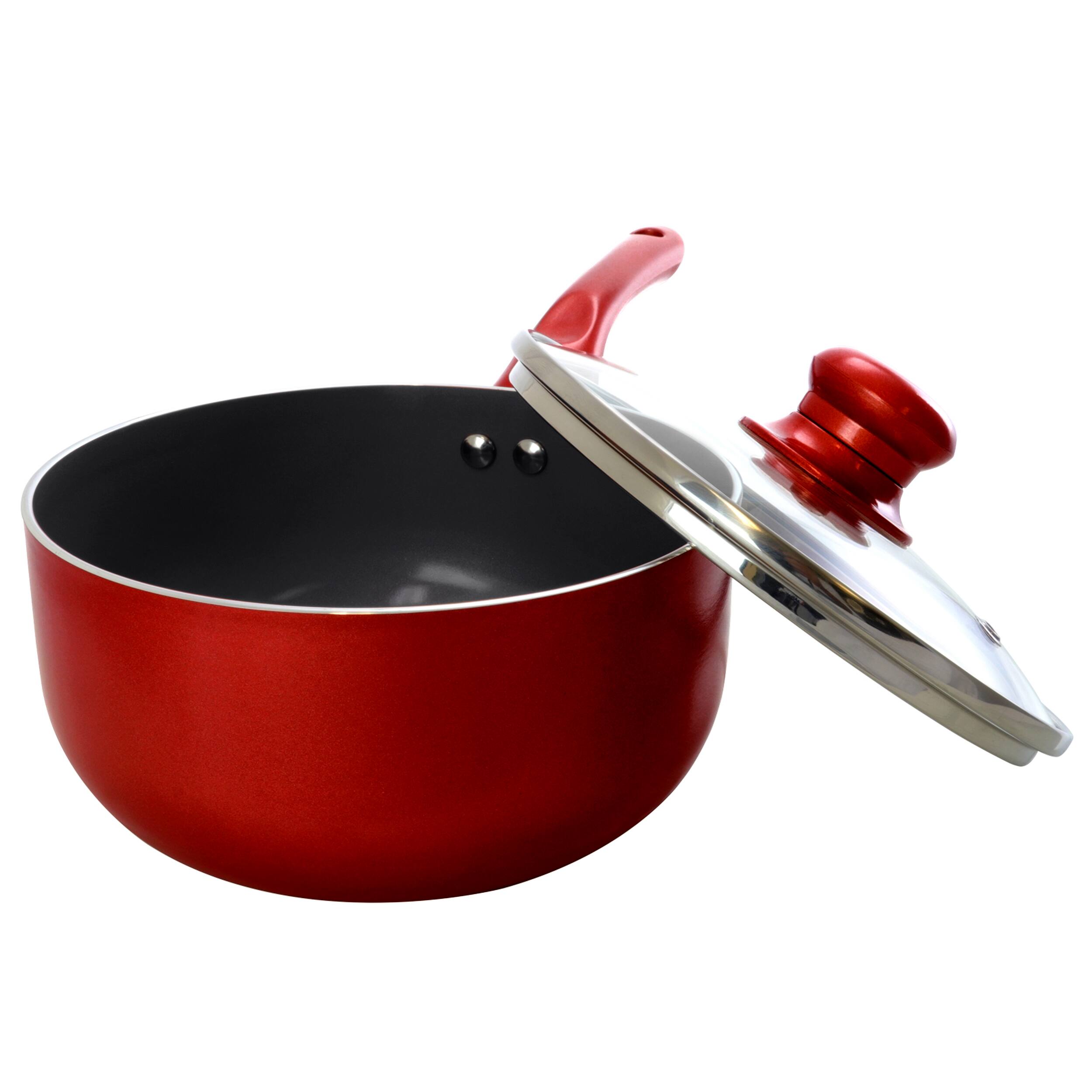 Better Chef - 1.5 Quart Ceramic Coated Saucepan with Glass Lid - Red - Thumbnail 3