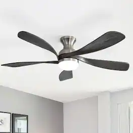 Sofucor - 52’’ Smart Propeller Ceiling Fan with Remote Control & Light 5 Reversible Wood Blades APP Control For Bedroom - Nickel