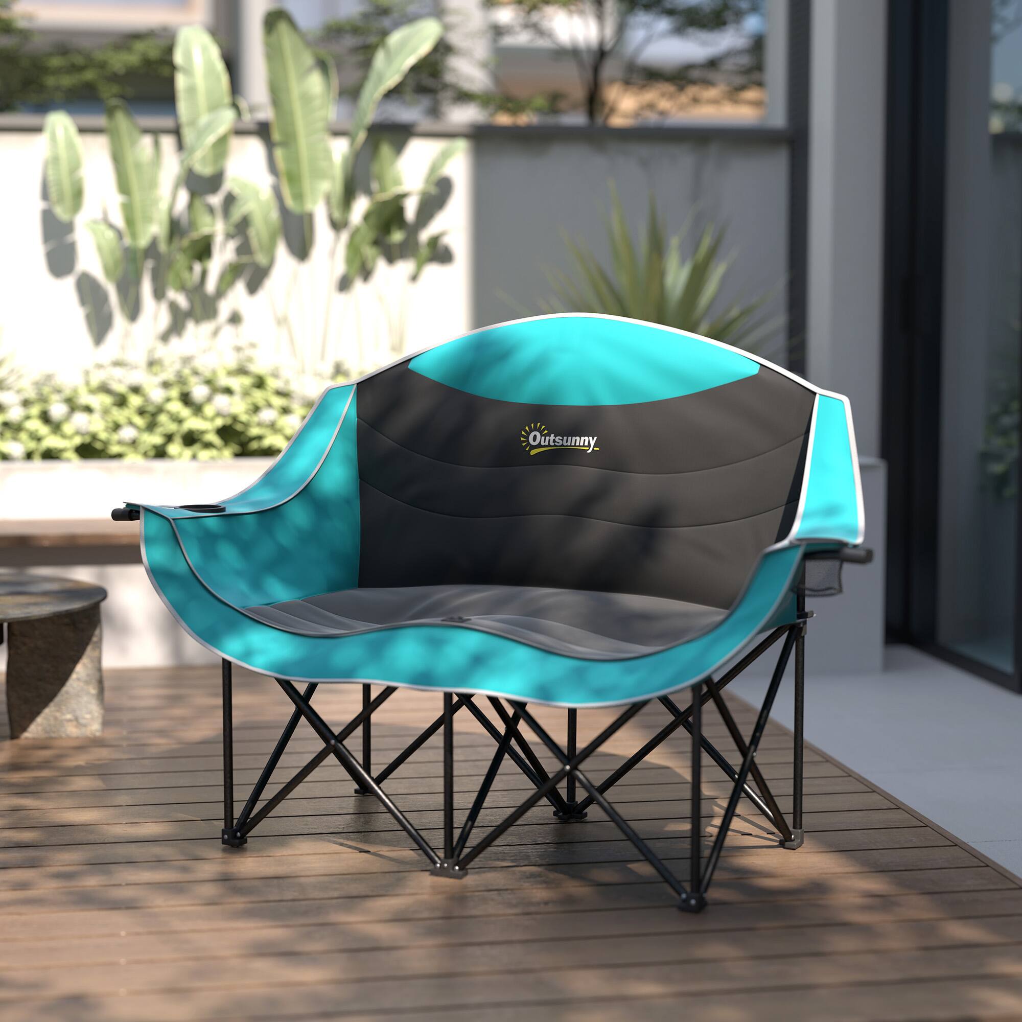 Alt View 8. Outsunny - Double Camping Chair for Adults, Padded Folding Camp Chair for 2 Person with Armrest, Wine Glass Holder, Cup Holder - Green.