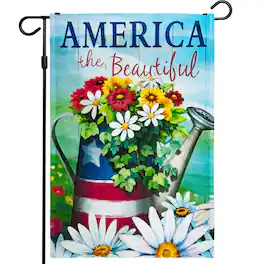 G128 - Garden Flag America The Beautiful Spring Flowers Watering Can Design 12x18 in - Assorted Colors