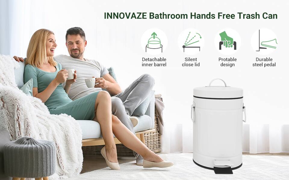 INNOVAZE Bathroom Hands Free Trash Can
Detachable inner barrel
Silent close lid
Protable design
Durable steel pedal