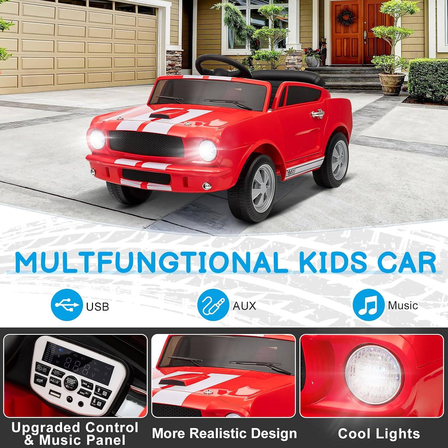 160
MULTIFUNCTIONAL KIDS CAR USB BC AUX Music
a MIA START We 396

Upgraded Control More Realistic Design & Music Panel
Cool Lights