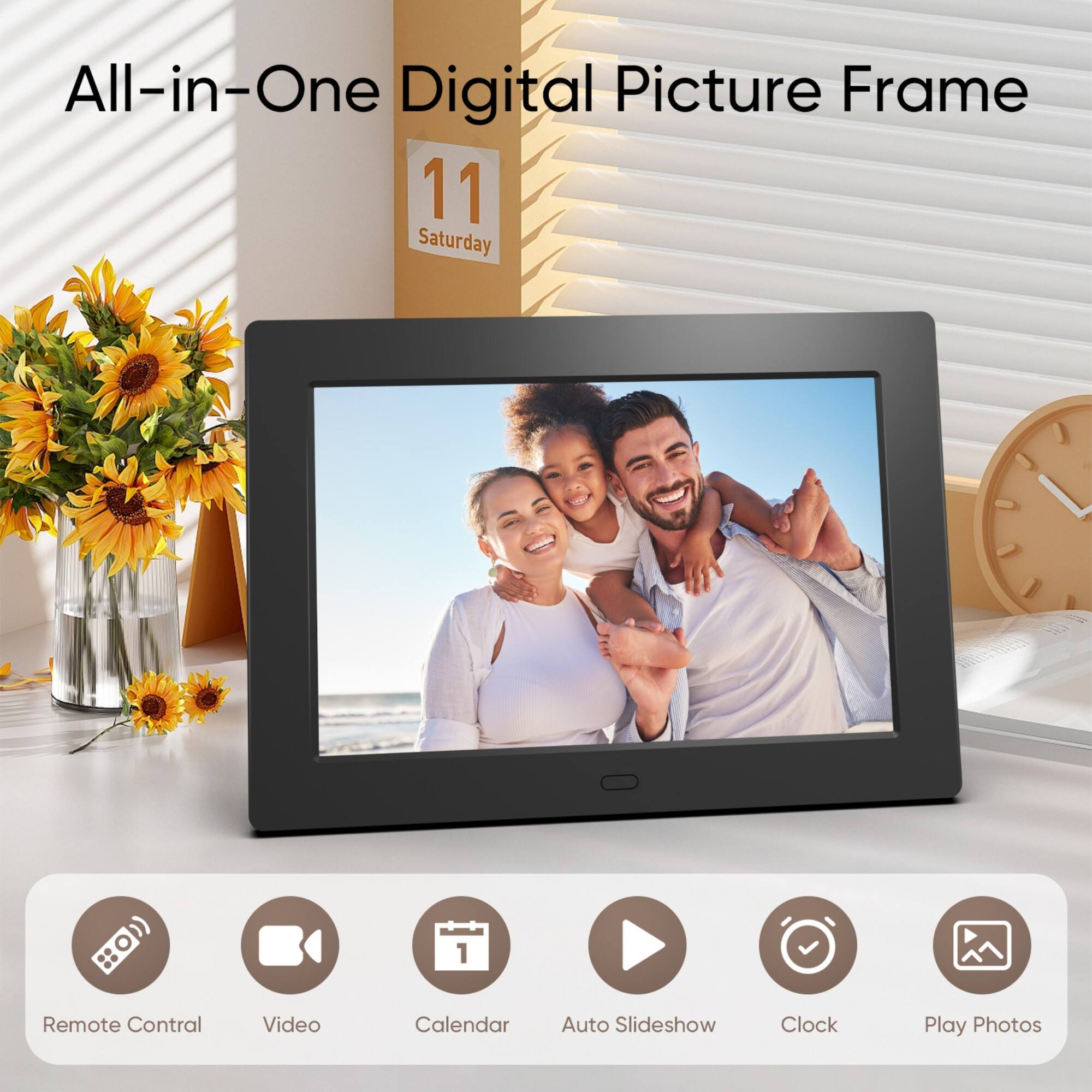 All-in-One Digital Picture Frame 11 Saturday 1 Remote Control Video Calendar Auto Slideshow Clock Play Photos
