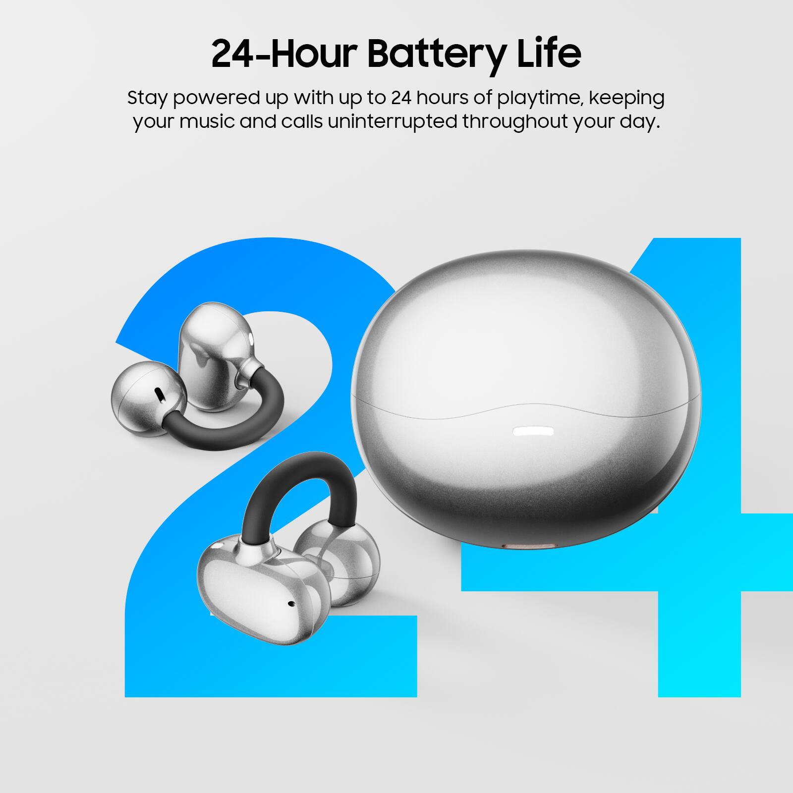 24-Hour Battery Life

Stay powered up with up to 24 hours of playtime, keeping your music and calls uninterrupted throughout your day.