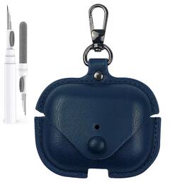 Dteck - Slim Faux Leather Earbuds Case for AirPods Pro 3rd Gen (2025) with Keychain,Business Dustproof Earphone Protective Cover - Blue