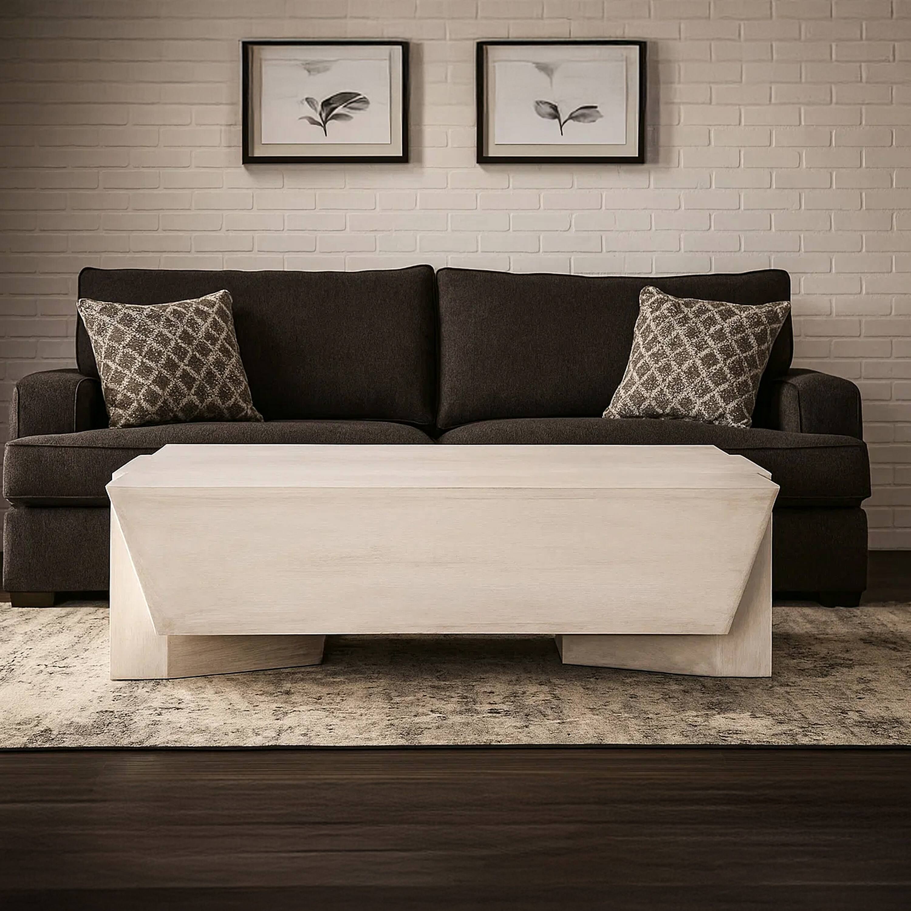 Alt View 6. Manhattan Lane - Joanie Coffee Table | 45" Rectangular Biscotti White Handcrafted Mango Wood | Solid Asymmetric Base - White.