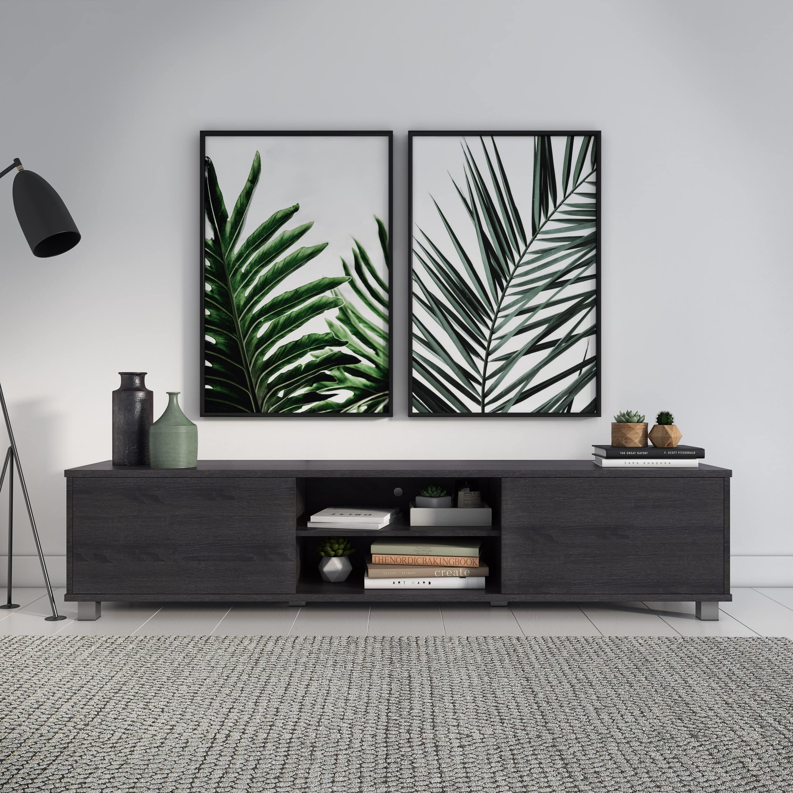 Left. CorLiving - Hollywood Collection TV Stand with Open and Closed Cabinets for Most TVs up to 85" - Dark Gray.