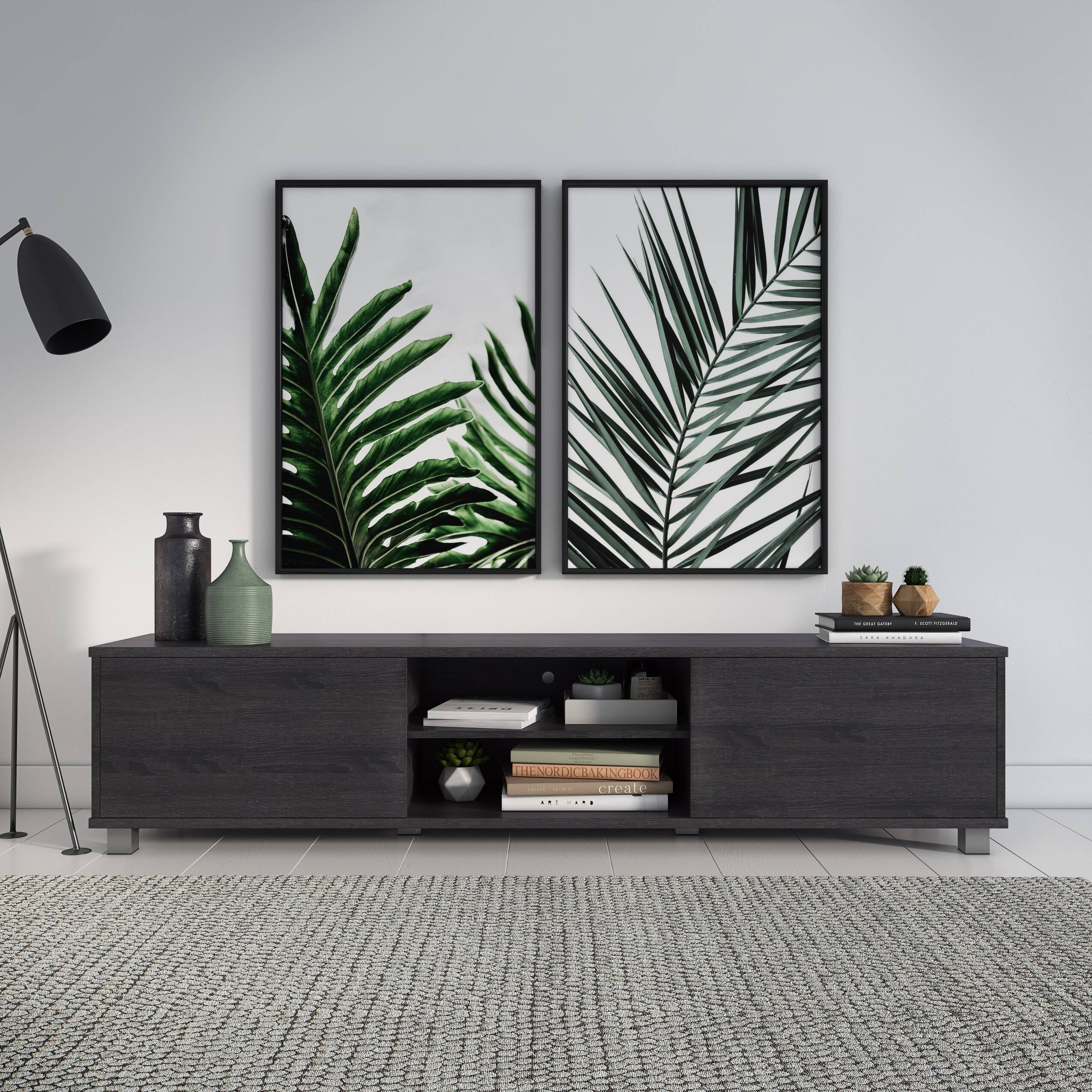 Left. CorLiving - Hollywood Collection TV Stand with Open and Closed Cabinets for Most TVs up to 85" - Dark Gray.