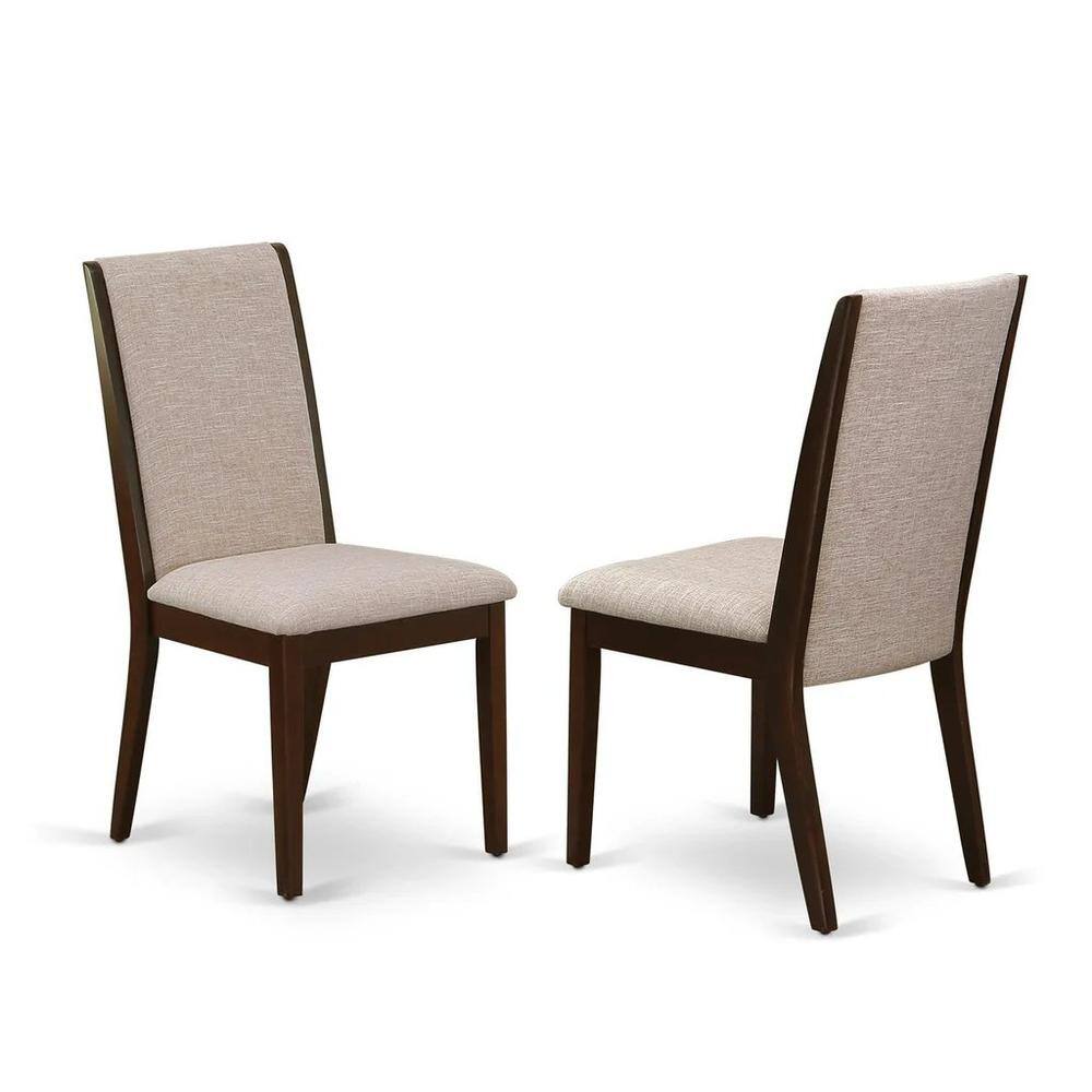 East West Furniture - AMLA3-MAH-04 3 Piece Dining Table Set - 1 Pedestal Table and 2 Light Tan Dinning Chairs - Finish - Mahogany