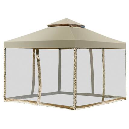 Front. Costway - Costway Outdoor 2-Tier 10'x10' Gazebo Canopy Shelter Awning Tent Patio Garden Screw-free structure - Brown.