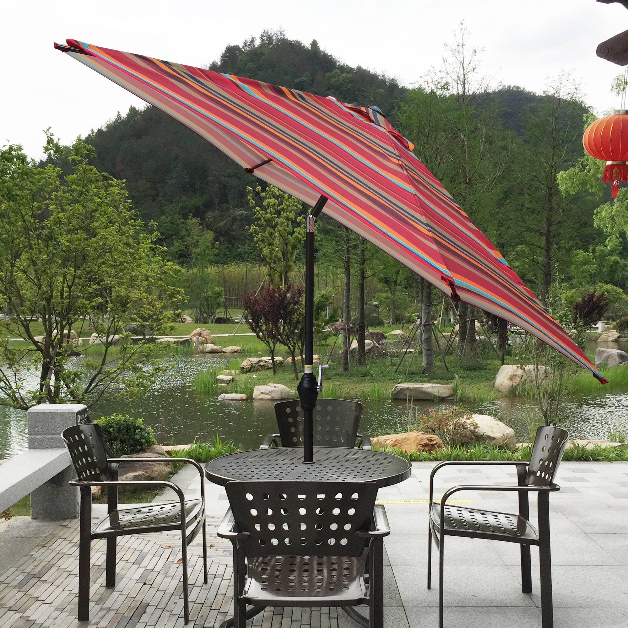 Alt View 1. Loheer - Loheer 9Ft Patio Umbrella Red Striped Outdoor Market Umbrella with Crank Lift and Push Button Tilt.