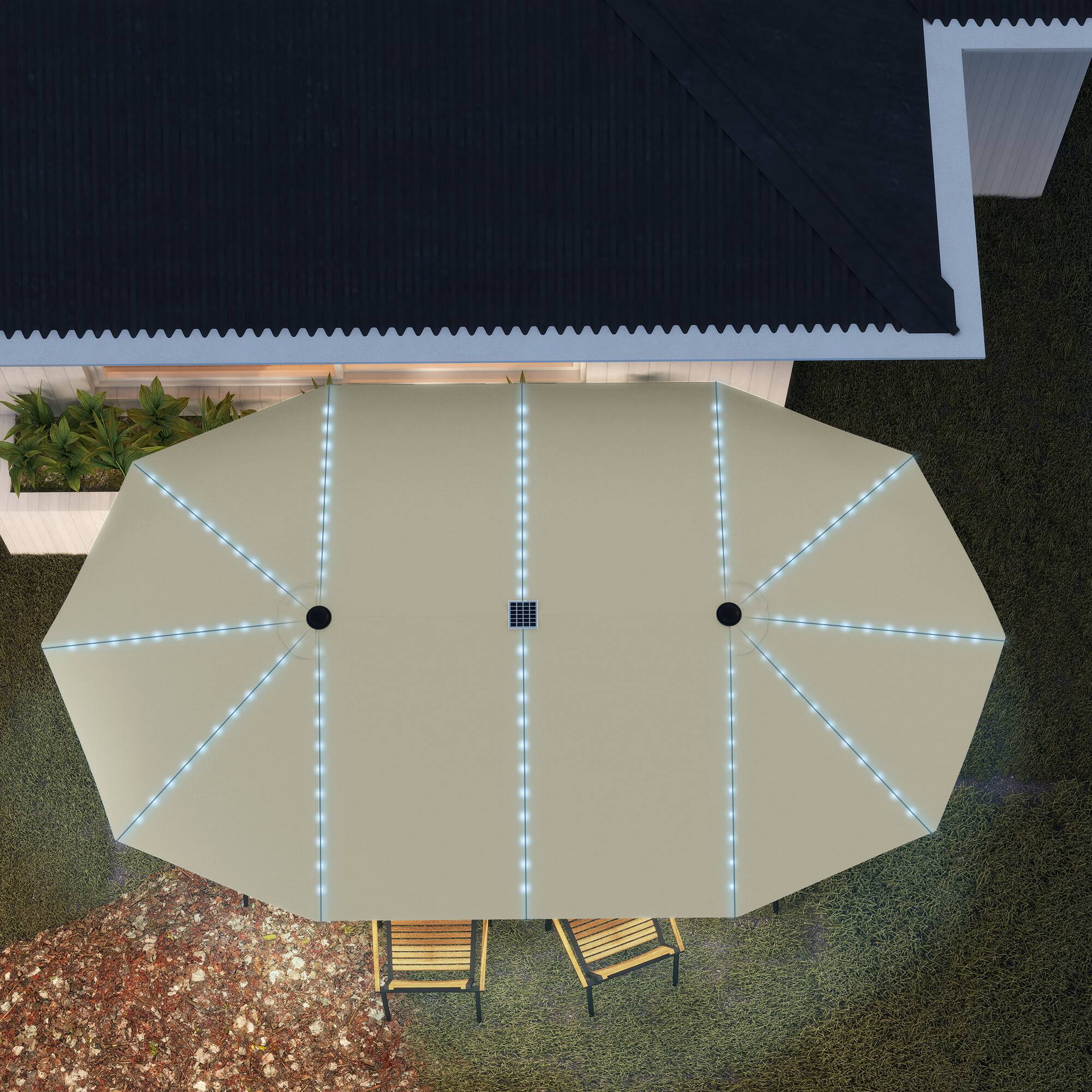 Alt View 4. Outsunny - 15ft Extra Large Patio Umbrella with Bright Solar Lights, Aluminum UPF50+ Double-Sided Outdoor Table Market Umbrella - Cream White.