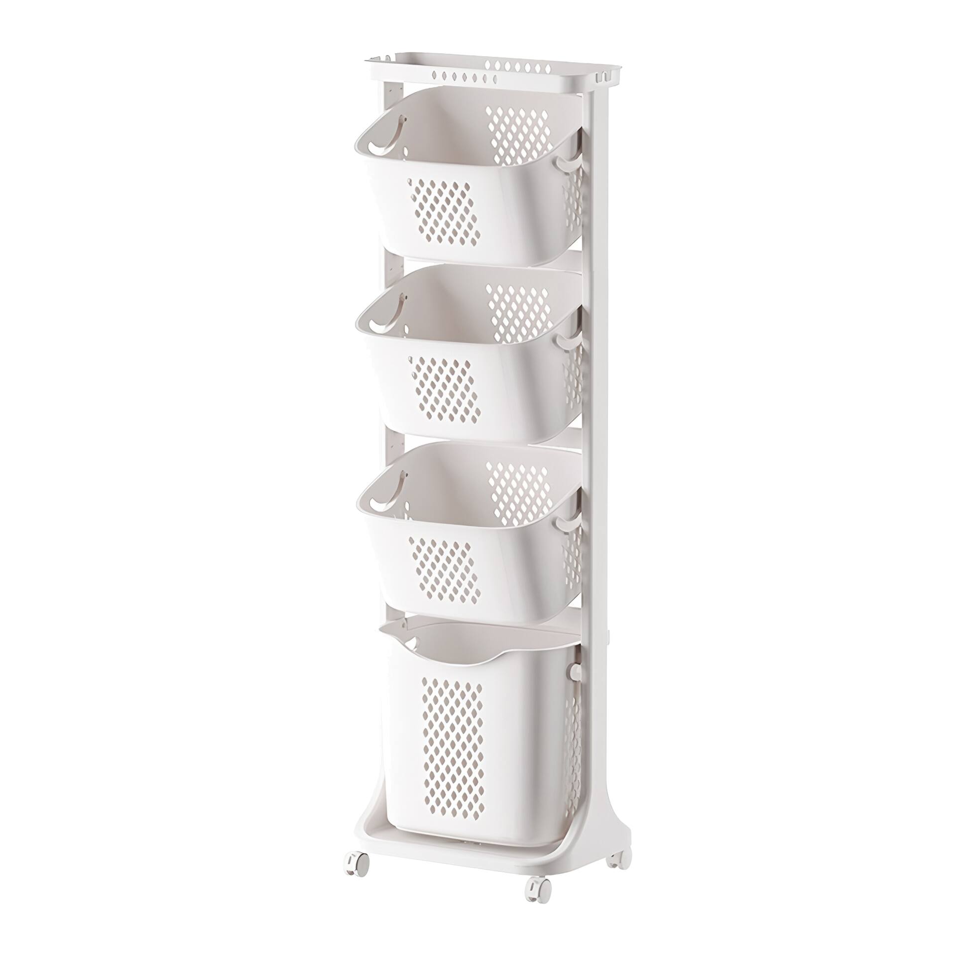 Alt View 6. MOOSOO - 4-Tier Laundry Hamper Sorter, Laundry Storage Organizer with Wheels Removable Rolling Laundry Baskets - White.