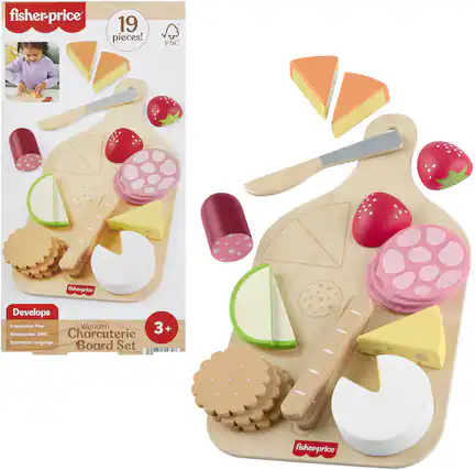 fisher-price
19 pieces!
FSC
Develops
Imaginative Play
Relationship Skills
Expressive Language
Wooden Charcuterie Board Set
3+