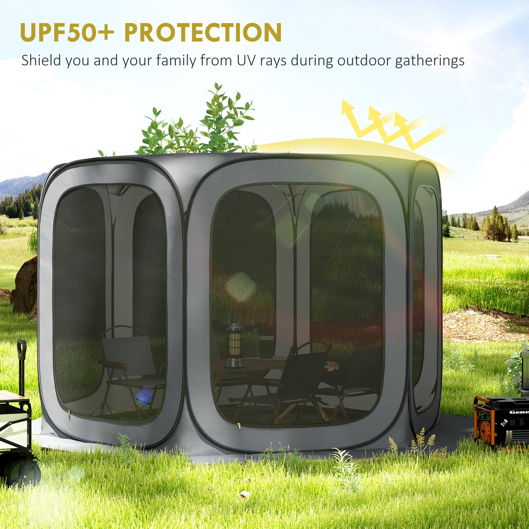 UPF50+ PROTECTION  
Shield you and your family from UV rays during outdoor gatherings