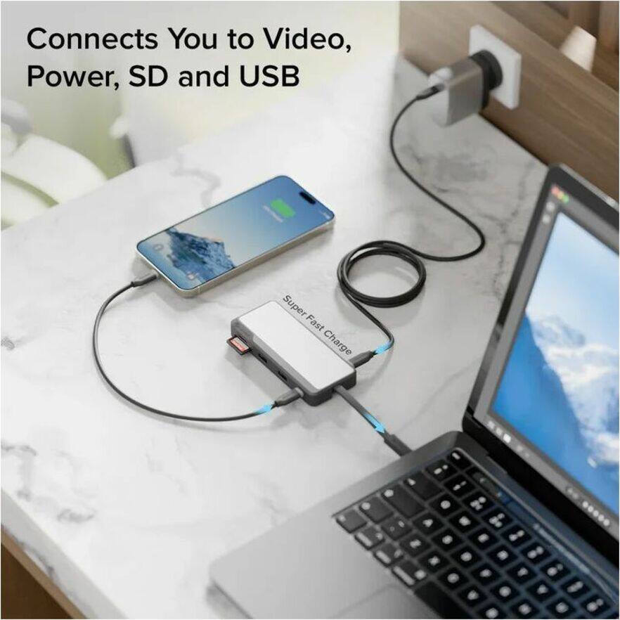 Connects You to Video, Power, SD and USB  
Super Fast Charge