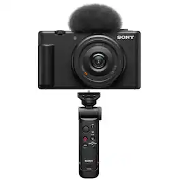 Bundle - Sony - ZV-1F Vlogging Camera, Black, with GP-VPT3 Wireless Shooting Grip and Tripod with Detachable Remote