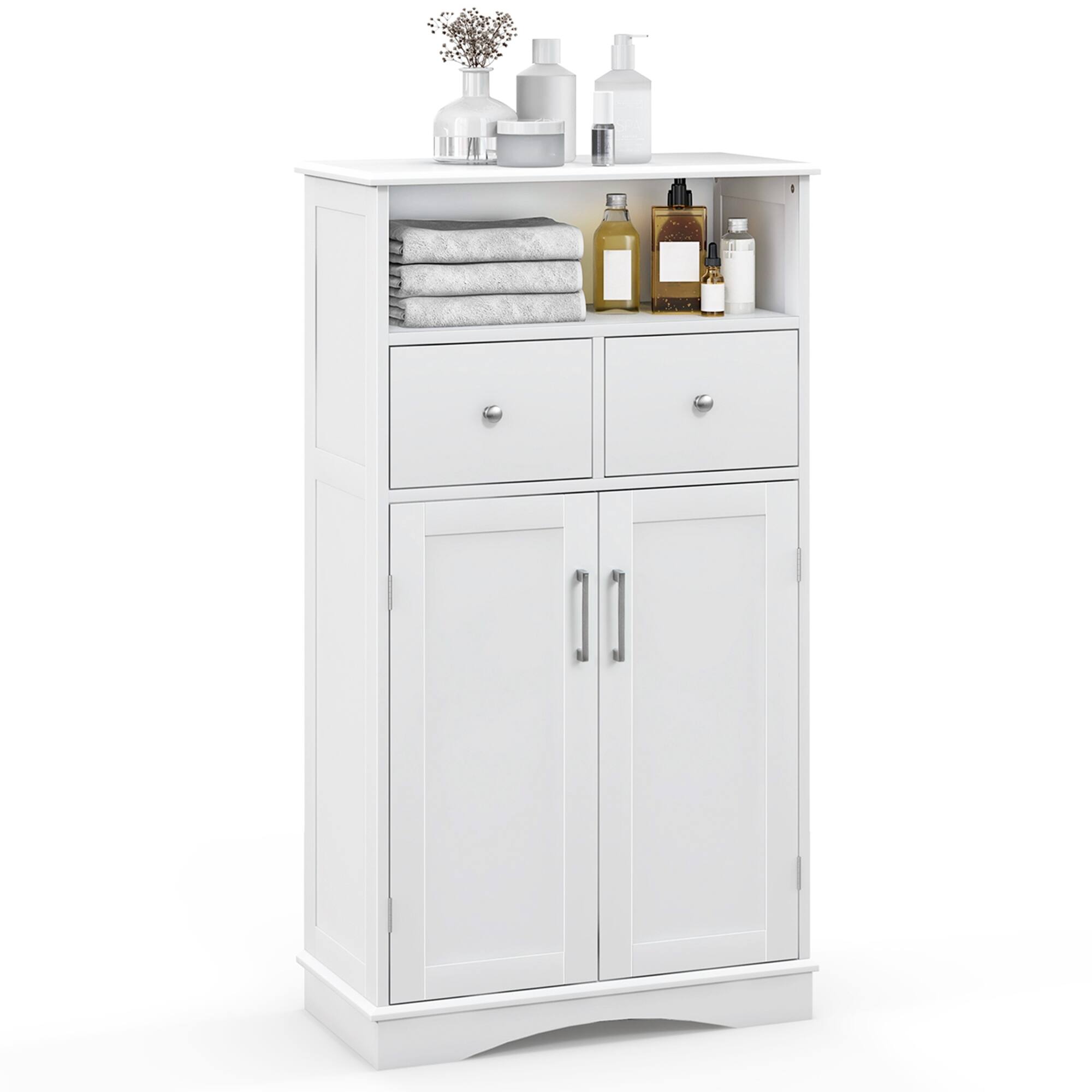 Costway - Bathroom Floor Cabinet Freestanding Storage Cabinet with 2 Doors - White